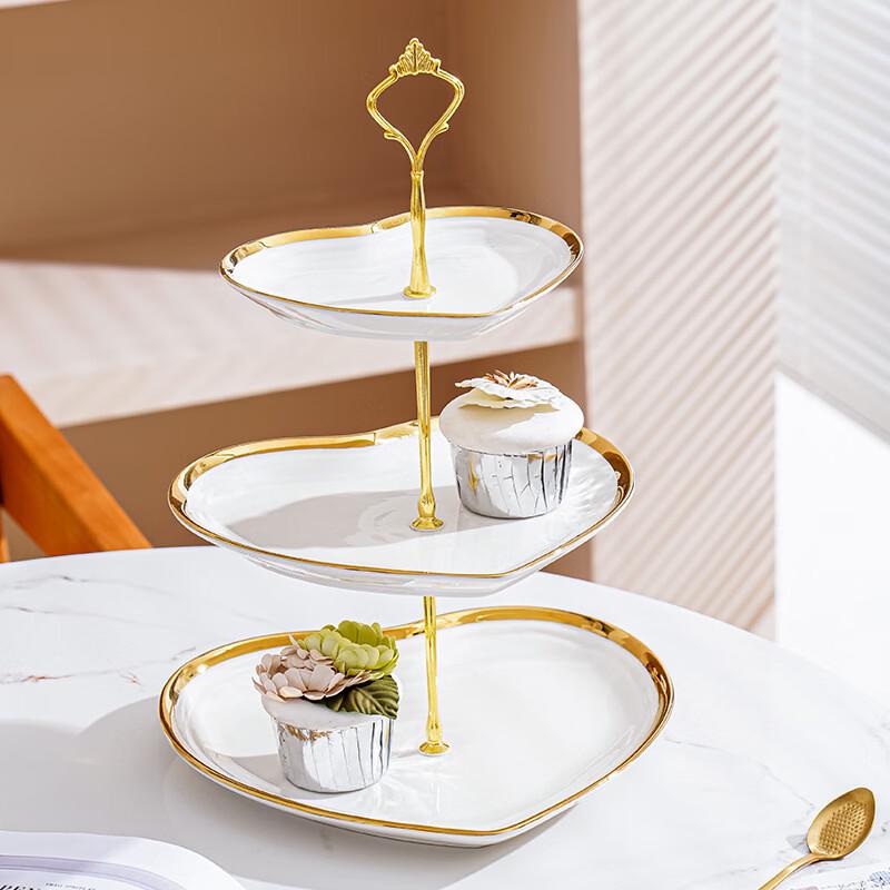Ru Han Three-Tier Gold Rim Ceramic Dessert Stand