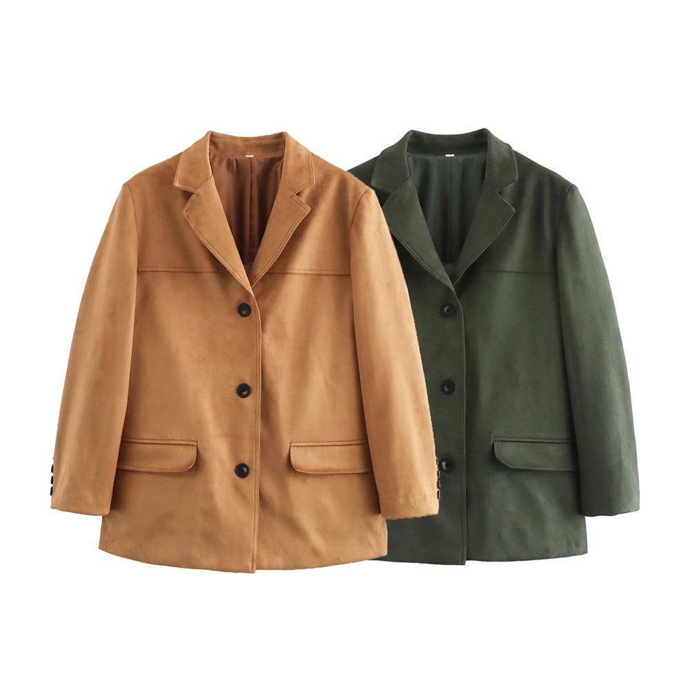 Women's Two-Color Suede Suit Jacket - Brown Mylar (Autumn/Winter 2024)