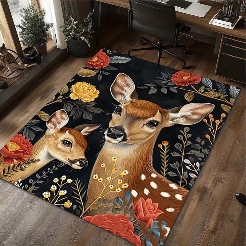 1Pc Animal Flowers Print Rug - Home Decoration Carpet For Living Room Bedroom Flooring Computer Chair Area Rug