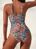 Sexy Floral Print Strap Slim Waist Backless Bikini Swimsuit For Summer Beach