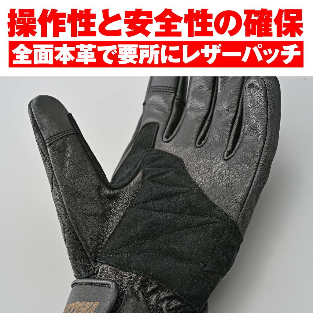 Daytona Motorcycle Winter Leather Smartphone AW Cafe Racer 22207 Gloves, (Goat Leather), Waterproof, Windproof, Compatible, Gloves, HBG-059, Black,