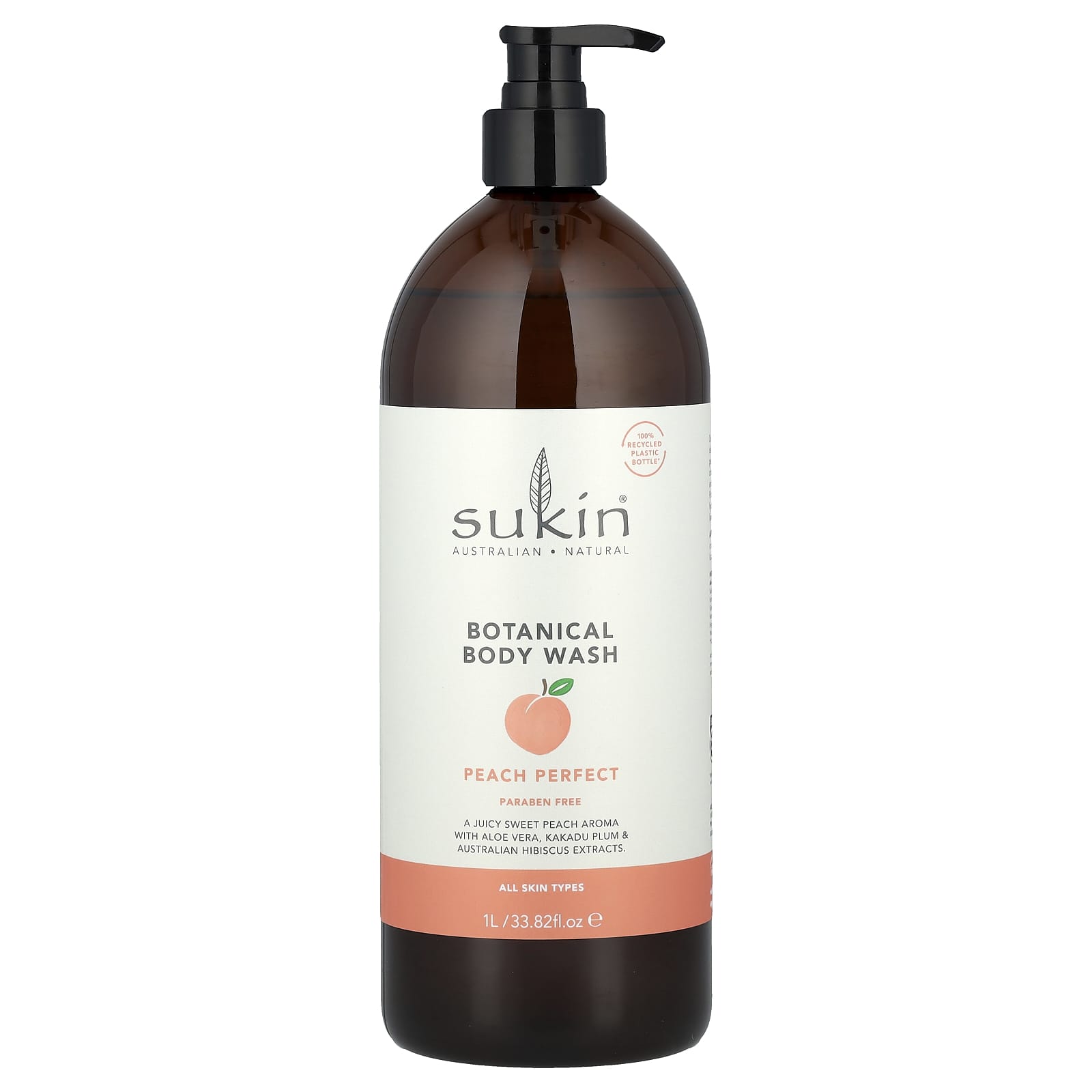 

Vegetable Body Wash, All Skin Types, Peach Perfect, 1L (33.82Fl Oz)