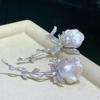 Pearl Corsage, Elegant Rose Brooch, Copper Micropaved Zircon Thick Gold-plated Pin