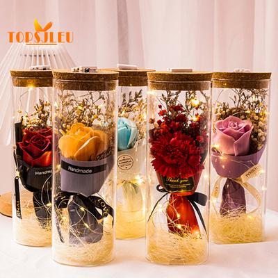Preserved Flower Glass Wishing Bottle,Eternal Rose Flower,LED Light,Romantic Gift for Lover Friends
