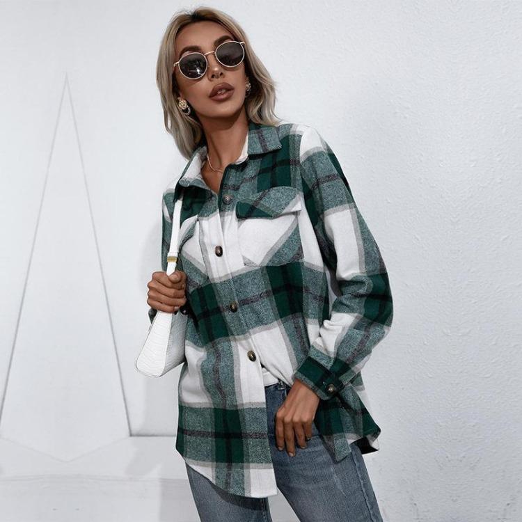 Cashmere Shirt Thick Plaid Women Cardigan Fall Winter Turn Down Collar Single Breasted Top S M L XL