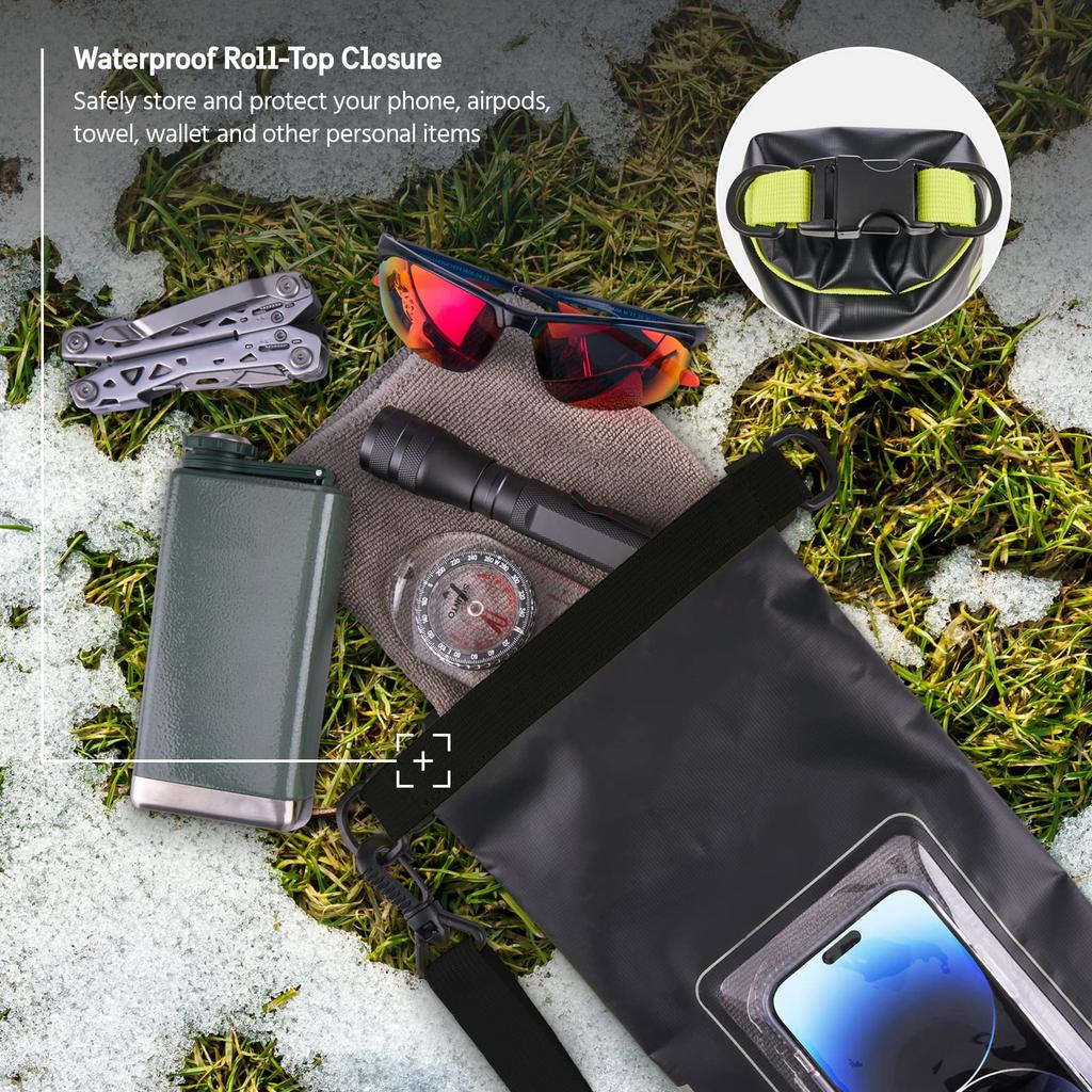 Pelican Marine Phone Dry Bag 2 Liters Stealth Black IP68 Waterproof Smartphone Touchscreen Detachable Shoulder Strap Water-Resistant - - (PP048994) -