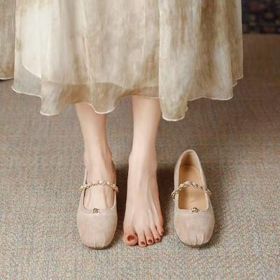 Inner Height Increase Gentle and Thin Fairy Evening Shoes Autumn New Light Mouth Suede Mary Jane Single Shoes Women