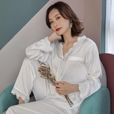 Eis Seide Herbst Frauen Pyjama Set Langarm Retro Wind Spitze Sexy Pyjamas