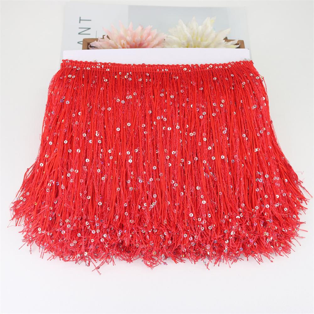 20Cm Wide Sequin Double-Wire Encrypted Nylon Row Beard Fringed Lace Latin Dance Clothing Accessories