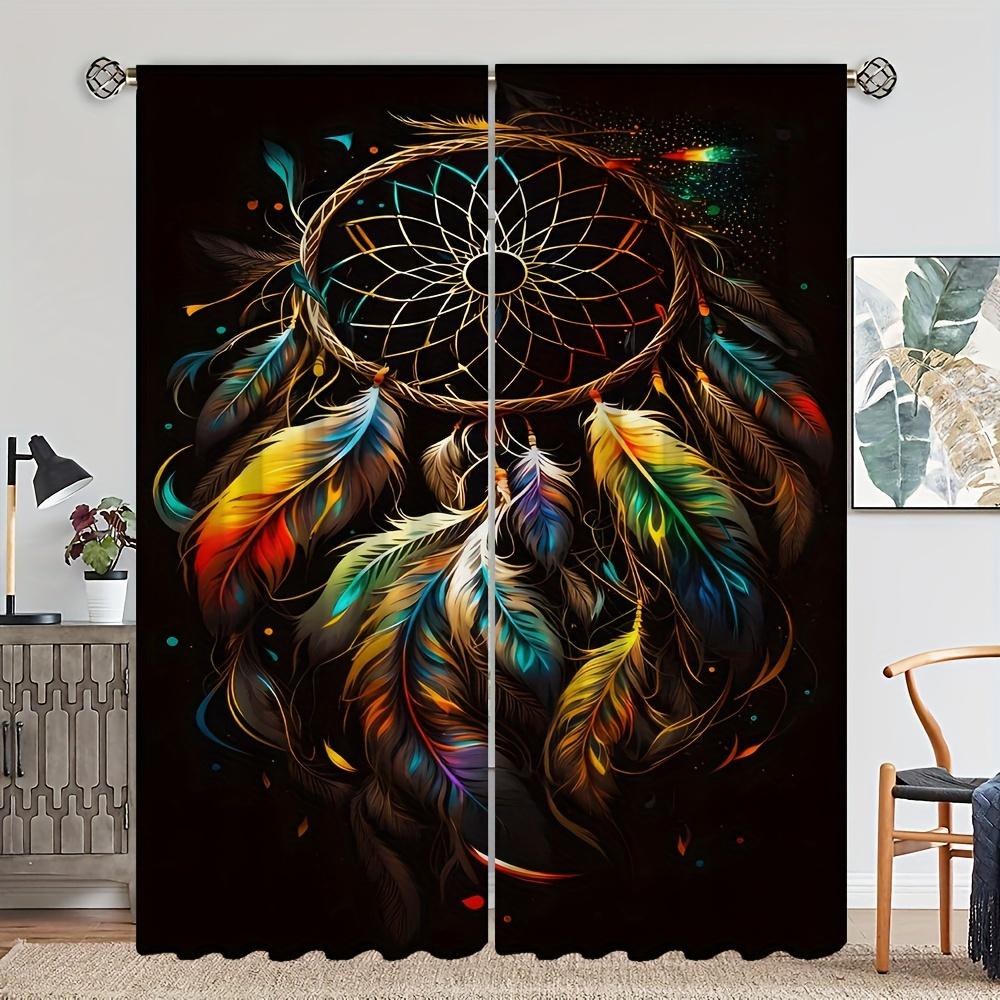 2 Panels Boho Dreamcatcher Semi Blackout Window Curtains For Study Bedroom Kitchen Living Room Playroom Office Home Decoration