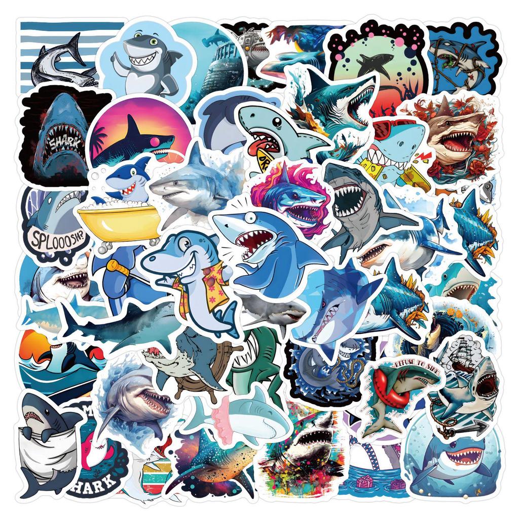 Ocean Creature Cartoon Shark Waterproof Stickers: 60 Sheets for Journals, Water Bottles, Computers