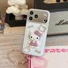 3D Cute Cartoon Sanrio Sparkling Glitter Full Diamond KT Phone Case For iPhone 17 Pro 16 15 14 Pro Max Hard Cover With Bracelet