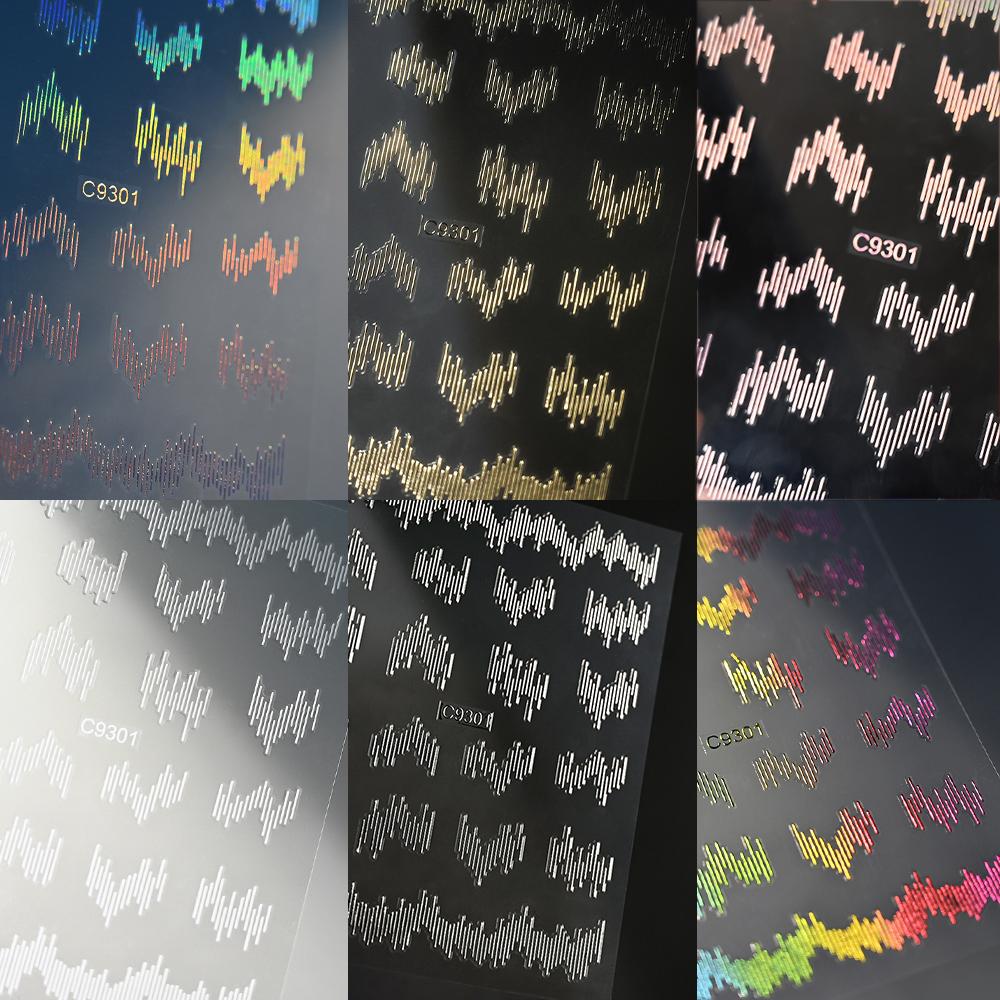 6pcs/set High Gloss Reflective Nail Sticker Gold Silver Aurora Wave Lines 3D Self-Adhesive Nail Art Decal Design Manicure Tool