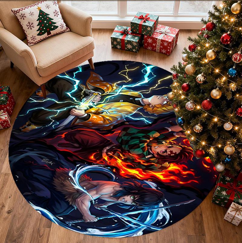 Demon Slayer Pattern Round Rug, Indoor/Outdoor Mat, for Picnic, Gameroom, Bedroom, Office, Living Room, Home Decor Carpet, Birthday Gift