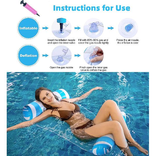 4 Pack Upgrated XL Water Pool Floats, 4-in-1 (Hammock, Saddle, Lounge Chair, Drifter) Multi-Purpose Water Pool Float, Non-Stick PVC Material