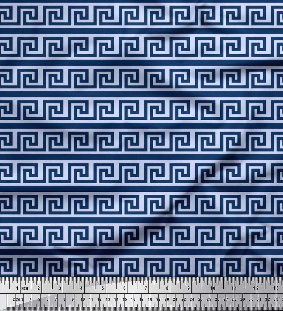 Soimoi Poly Crepe Fabric Greek Key Geometric Printed Craft Fabric by the Metre 42 Inch