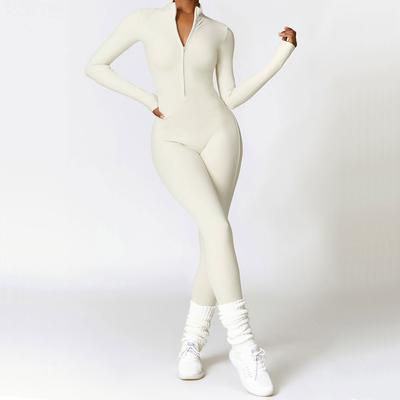 Macacão de ioga com zíper, manga comprida, peça única, esportivo feminino, para academia, treino, fitness de alta intensidade, roupa justa