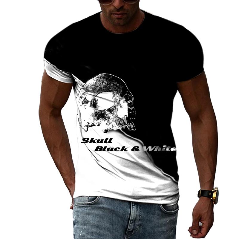 Sommermode Angst Totenköpfe Grafik Lässiges bedrucktes T-Shirt Hip Hip Harajuku Stil Rundhals Kurzarm Herren T-Shirts