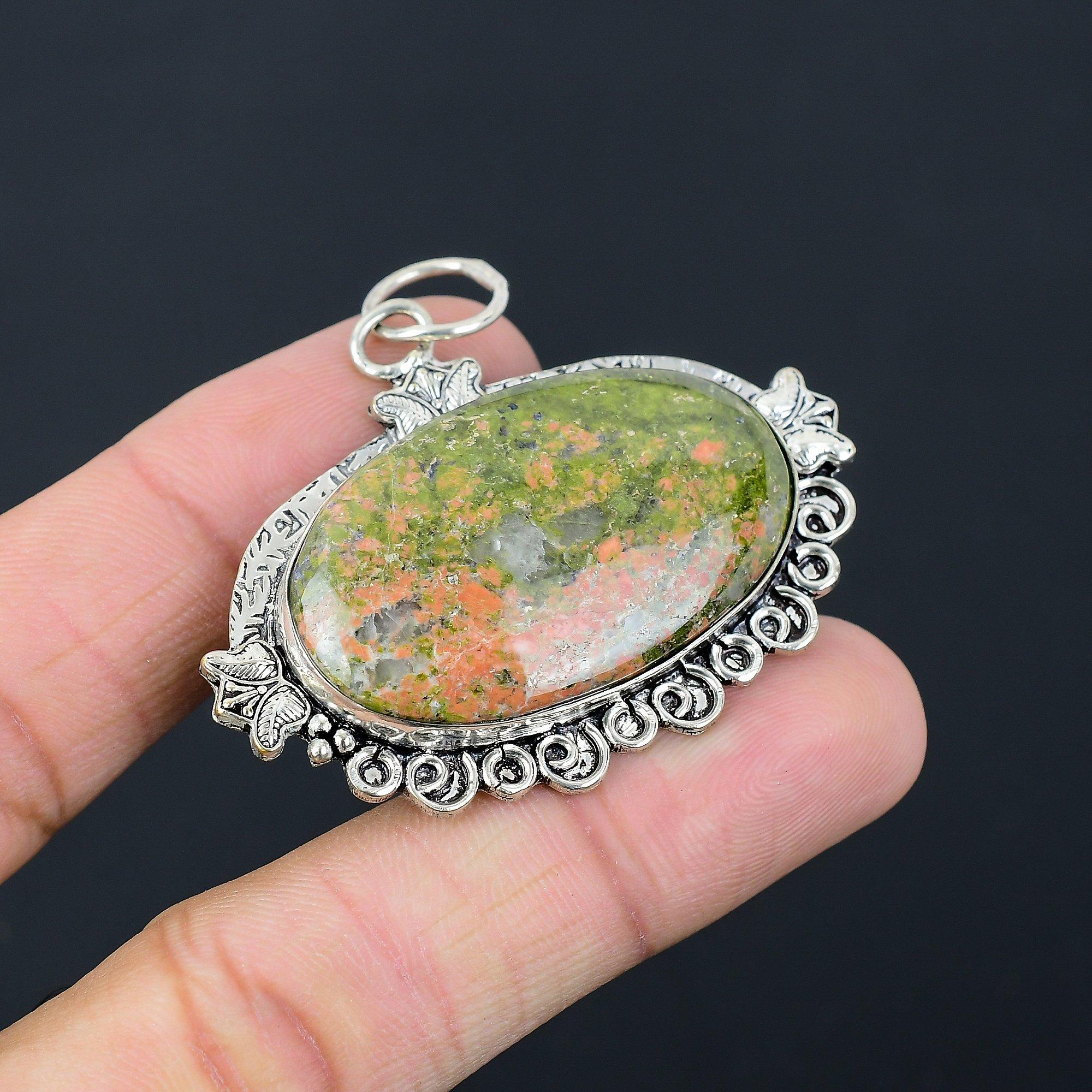Sisters Day Sale Unakite Stone 925 Sterling Silver Art Deco Wife Pendant Jewelry