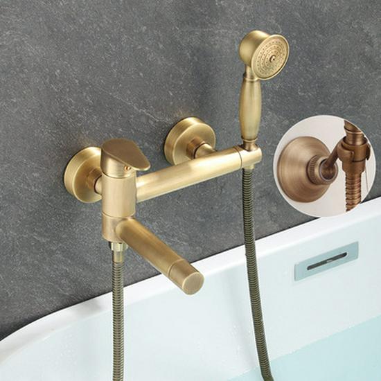 Black Brass Bathroom Bathtub Faucet Set with Shower Head and Hot/Cold Mixer Valve
