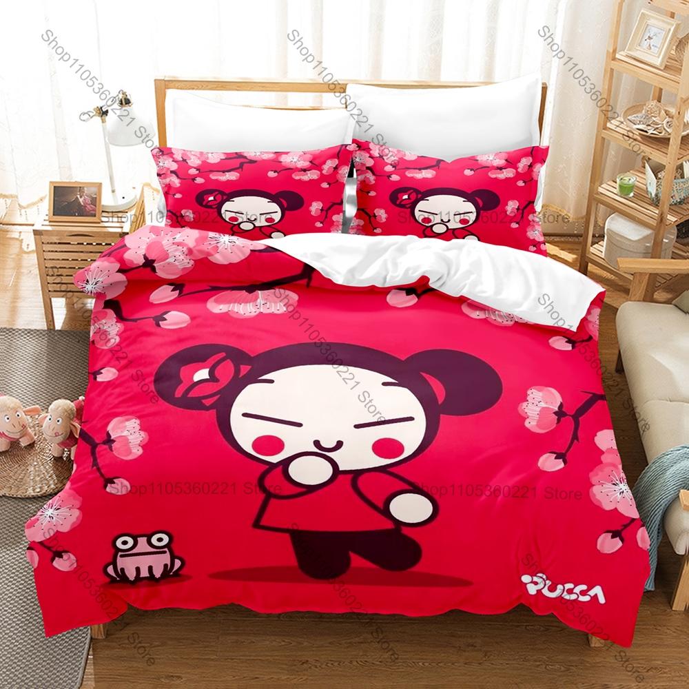 Cool Cartoon Pucca & Garu Bedding Set 3 Piece Lovely Kpop Pattern Duvet Cover Set Single Twin Full Queen King Size Decor