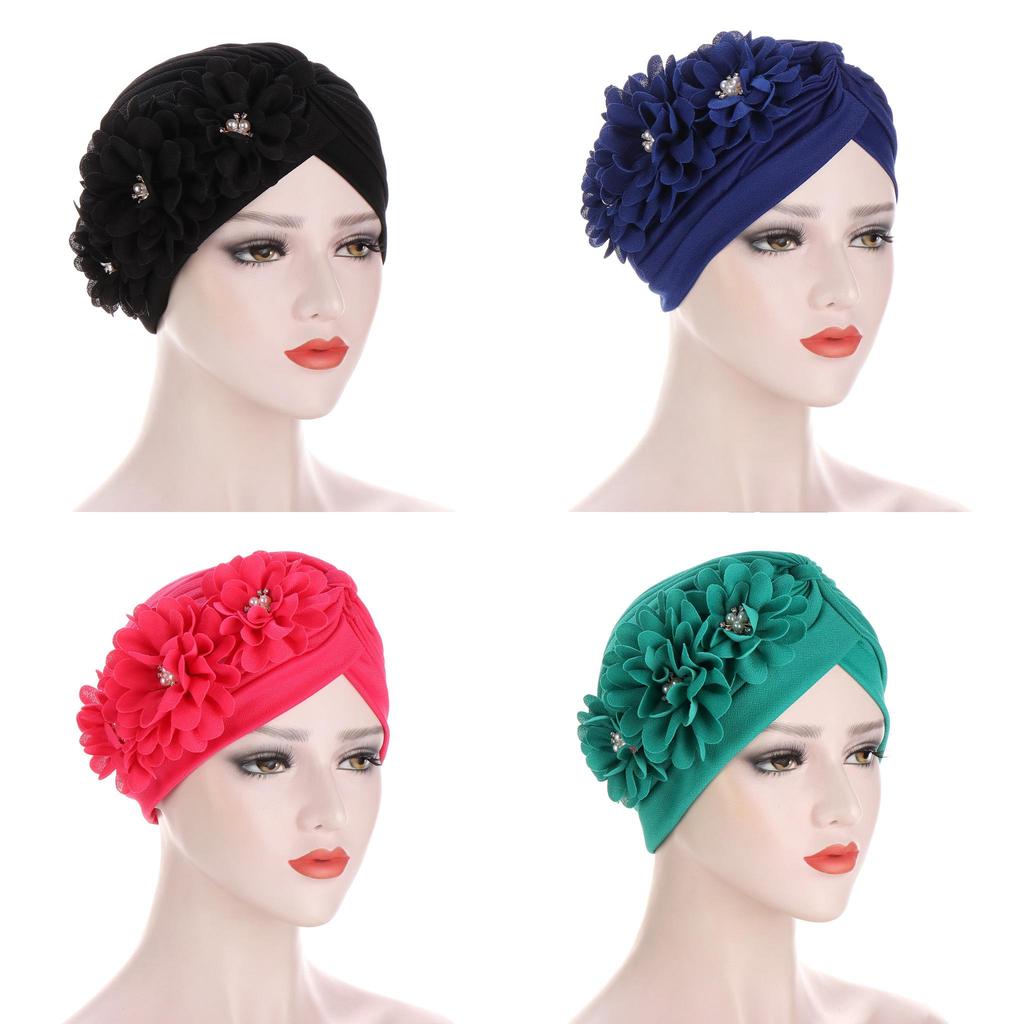 Polyester Headscarf Hat With Floral Embellishments For Fashionable Outdoors