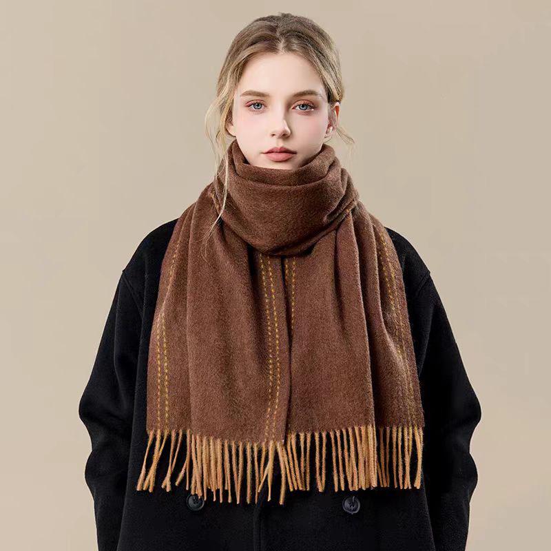European And American High-Quality 100% Wool Scarf For Women Winter Double-Sided Border Design High-End Feel Versatile Large