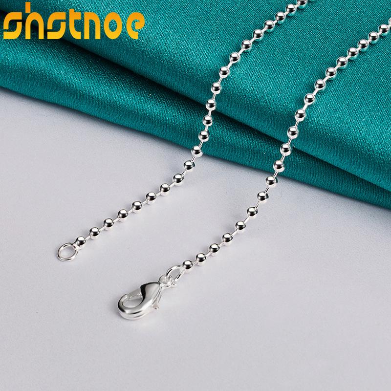SHSTONE 925 Silver 2mm 18 Inch Ball Bead Chain Necklace For Women Party Engagement Wedding Fashion Charm Jewelry Gifts