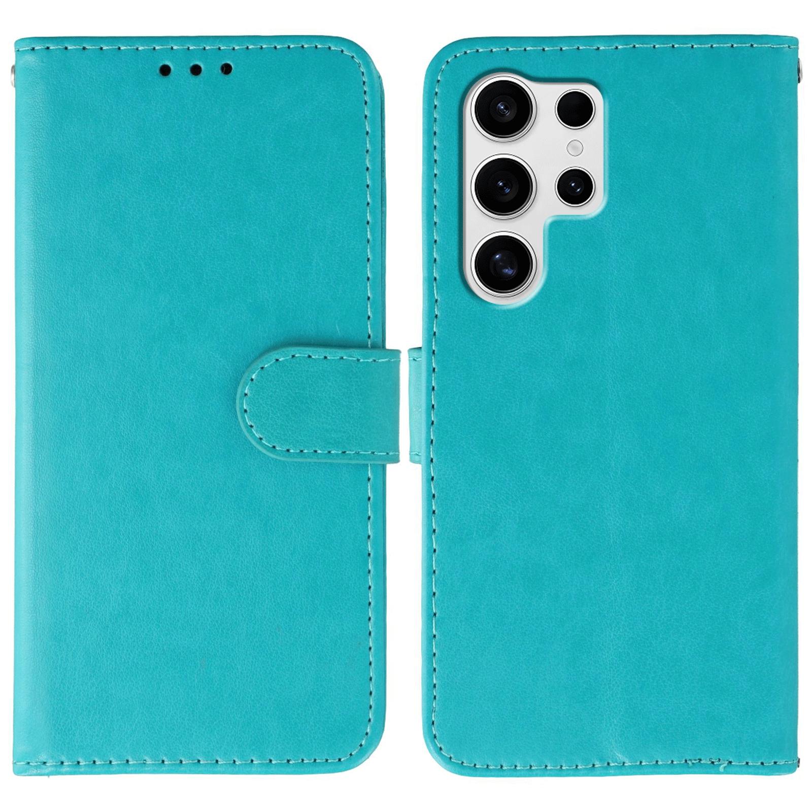 

For Samsung Galaxy S24 Ultra Case PU Leather Flip Wallet Phone Cover with Strap Blue