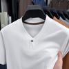 Spring and Summer Men's T-Shirt Premium Sense Short Sleeve V-Neck Casual Solid Color Top Bottom Shirt