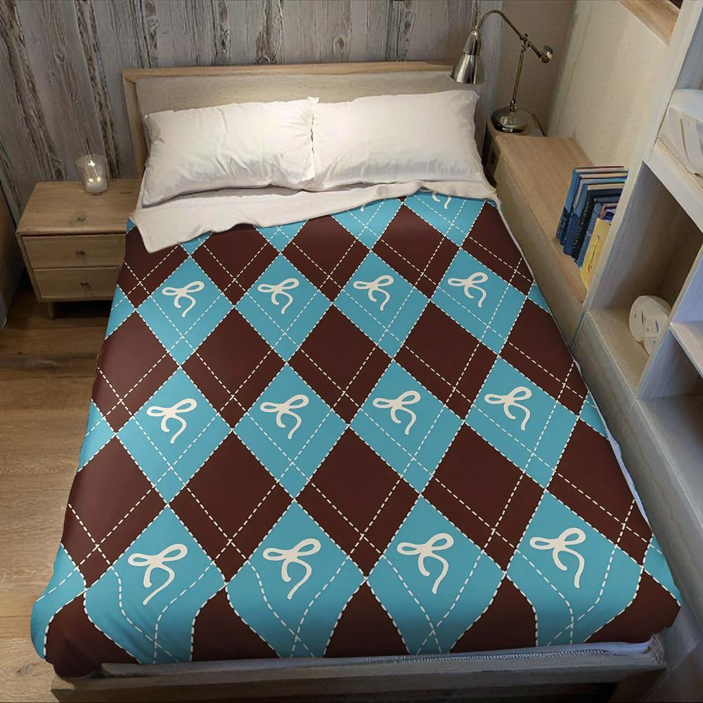 Argyle Bow Print Flannel Blanket Warm Soft Halloween Christmas Couch Warm Cozy Decorative Decor Gift for All Season