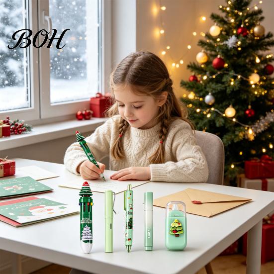 Practical Stationery Kits for Children 6PCS Christmas Set Students, Cute Patterns Print Holiday School Supplies Supplies, Smooth Writing Tools