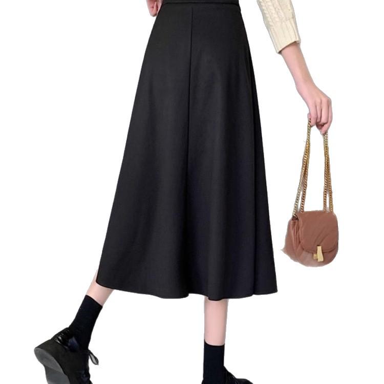 Women's Black Irregular High-Waist A-Line Skirt, Slimming Half Skirt with Wide Hem, New 2026 Style