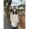 Oat Color Woolen Coat Women's Autumn and Winter New French Contrast Lapel Double-breasted Long-sleeved Woolen Coat