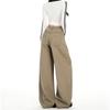 Khaki American sweet cool tooling style high waist wide leg jeans women loose drape lazy babes mopping pants cotton