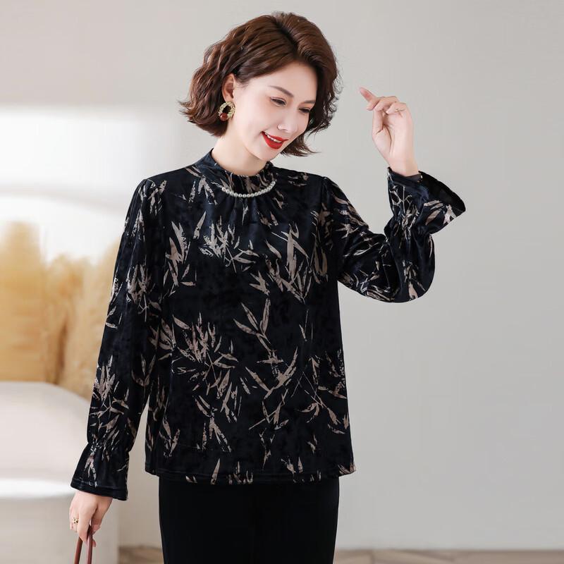 YUZHAOLIN 2026 Autumn New Chinese Style Velvet Mom's Long Sleeve Top