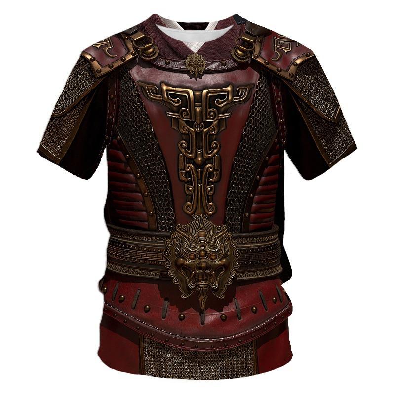 Medieval Armor 3D Printed Warrior Cosplay Men's Summer Vintage Crewneck Short Sleeve Hip Hop Kids Street Fun Casual T-shirt Top