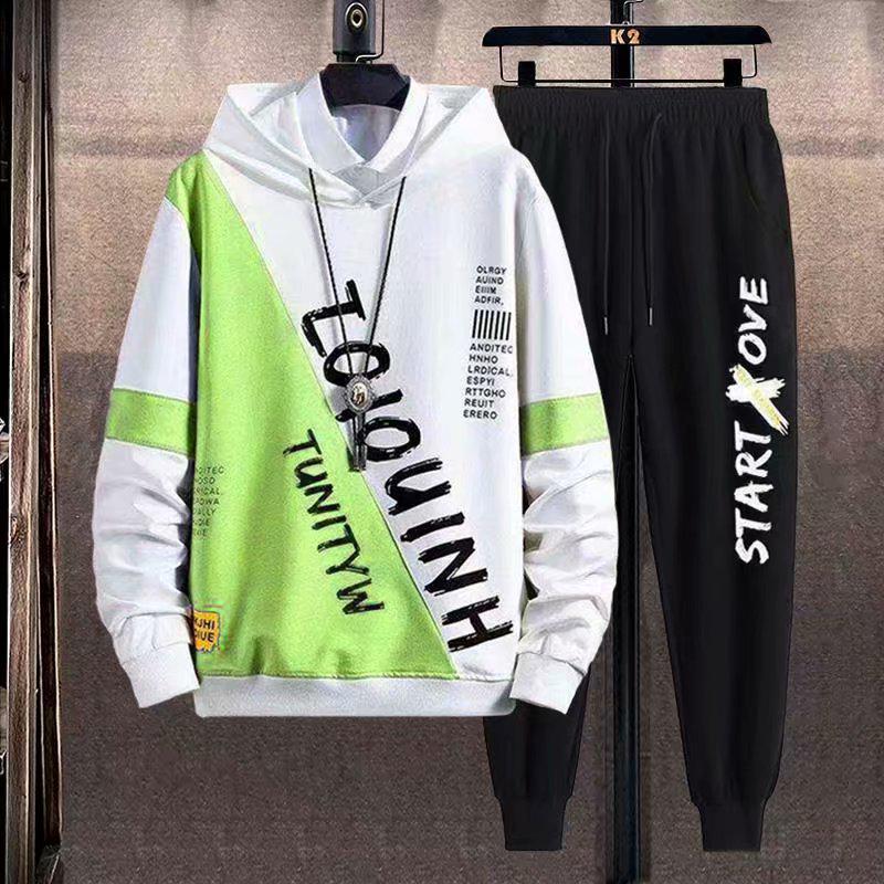 Men's Trendy Korean-Style Fall Sports Set: Hooded Sweatshirt & Loose Trousers