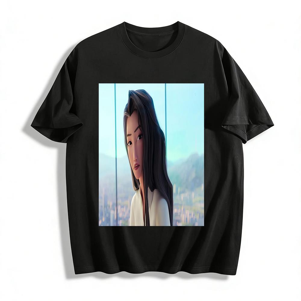 

Urban Chinese Style Animated Woman Print Casual T-Shirt Loose Comfortable Versatile Crewneck Top Pure cotton T-shirt XXS