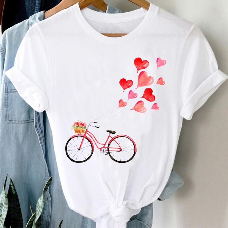 Flower Bike Clothes Short Sleeve 90s T-shirts Print Women Cartoon