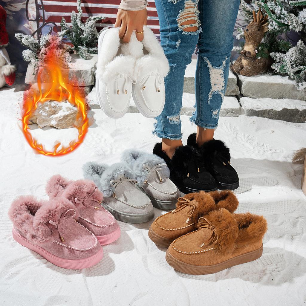 Solid Color Furry Females Feetwear Women Winter Cotton Shoes Plush Warm Snow Boots