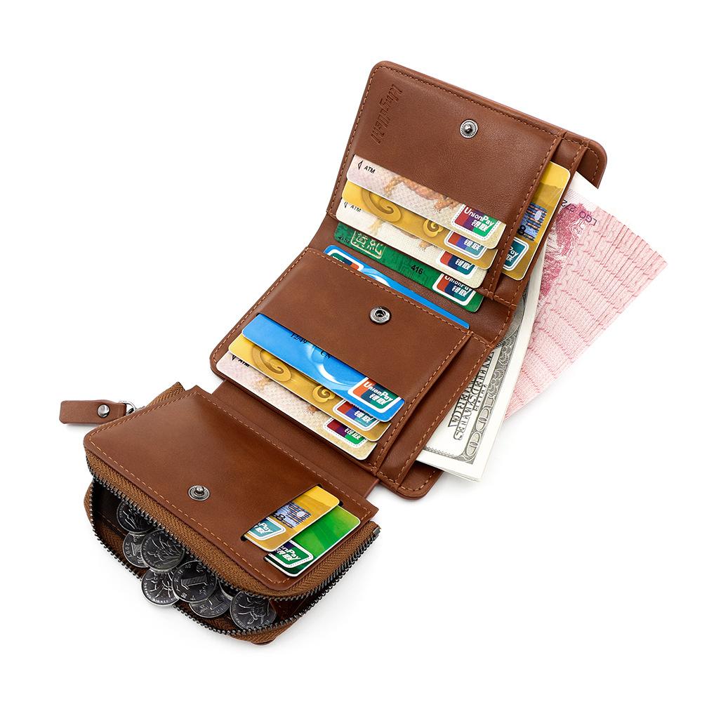 Schoolbag Men's Short Multi-Card Three-fold Zipper Change Bag Fashion Thin Card Bag Coin Bag Wallet