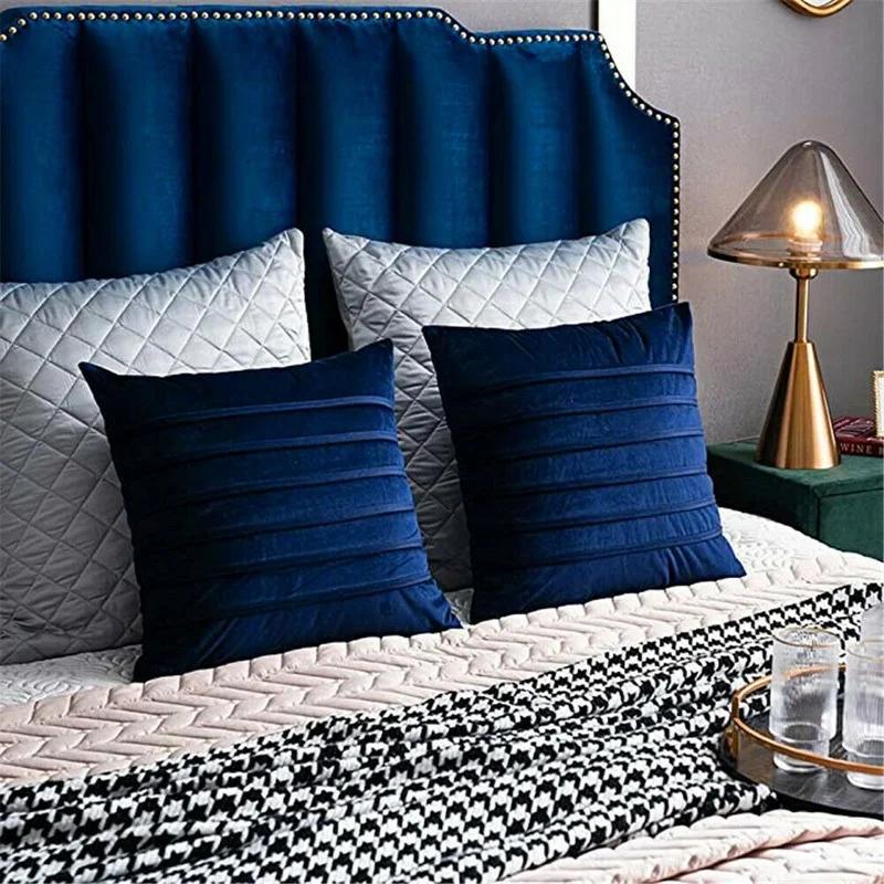 A Pair Luxury Velvet Applique Cushion Covers Home Decor Striped Throw Pillow Cases 45x45cm/30x50cm