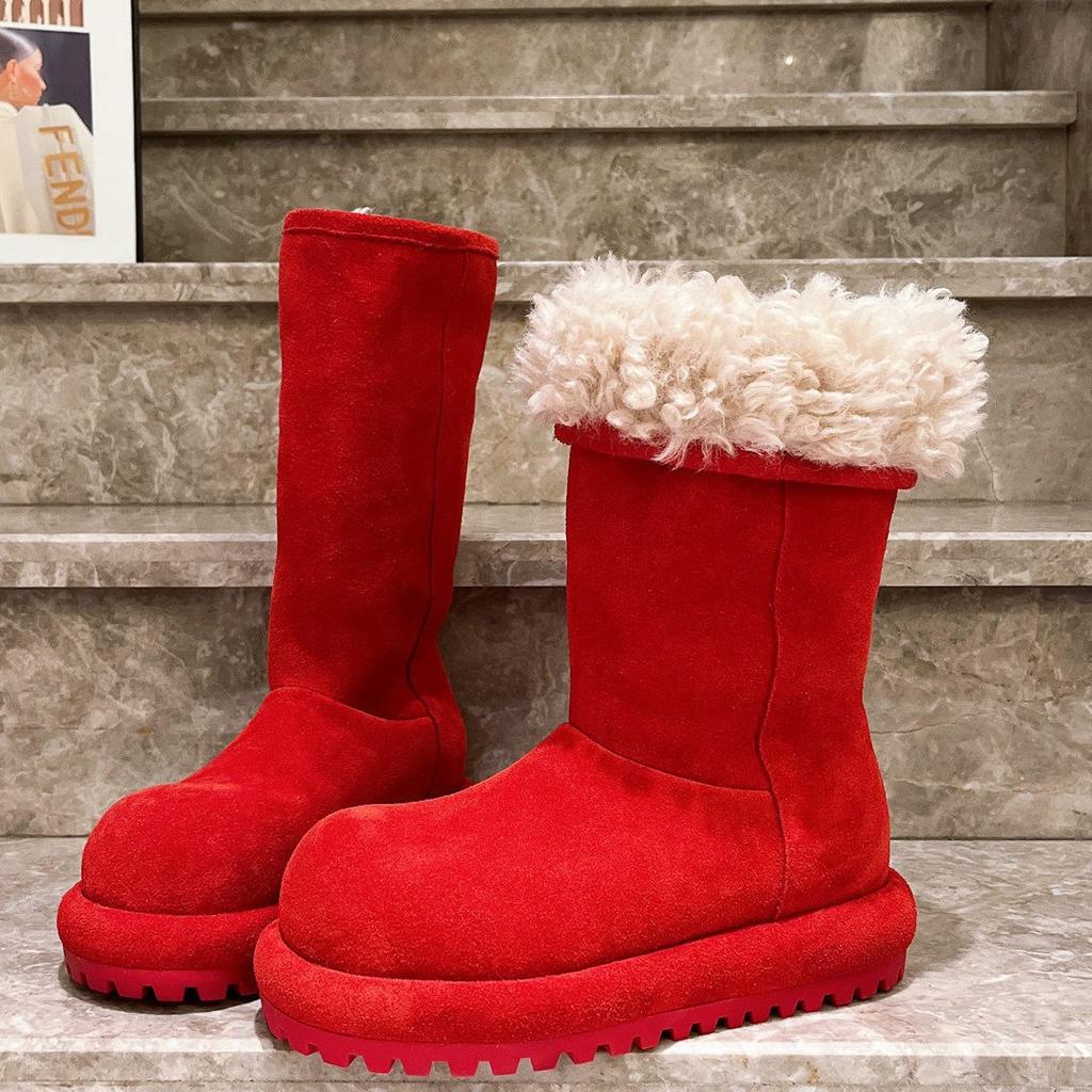Women's Fur One Thick Bottom Heightening Winter Lightweight Padded Warm Snow Boots Non-slip Wear Casual Sports Flip-flop Two Wear Cotton Boots