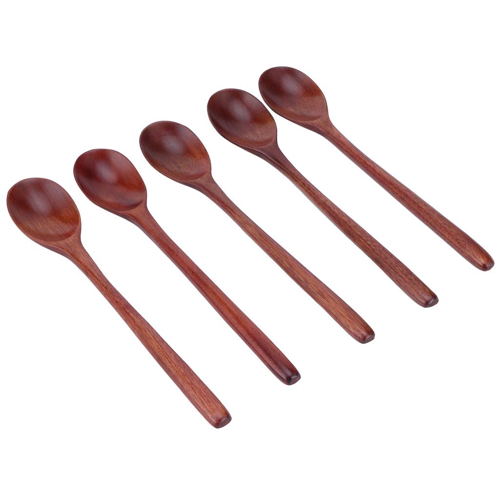 5PCS Wooden Spoon with Long Handle Soup Spoon for Barbecue Camping Party Home KitchenPaint Color