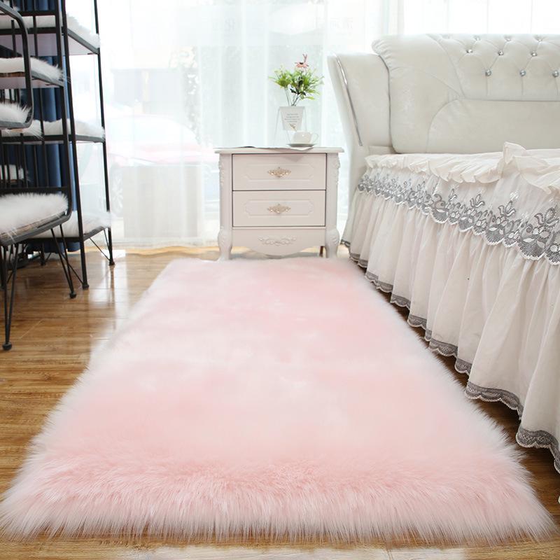 Imitation Wool Long Pile Floor Mat Carpet for Bedroom & Living Room