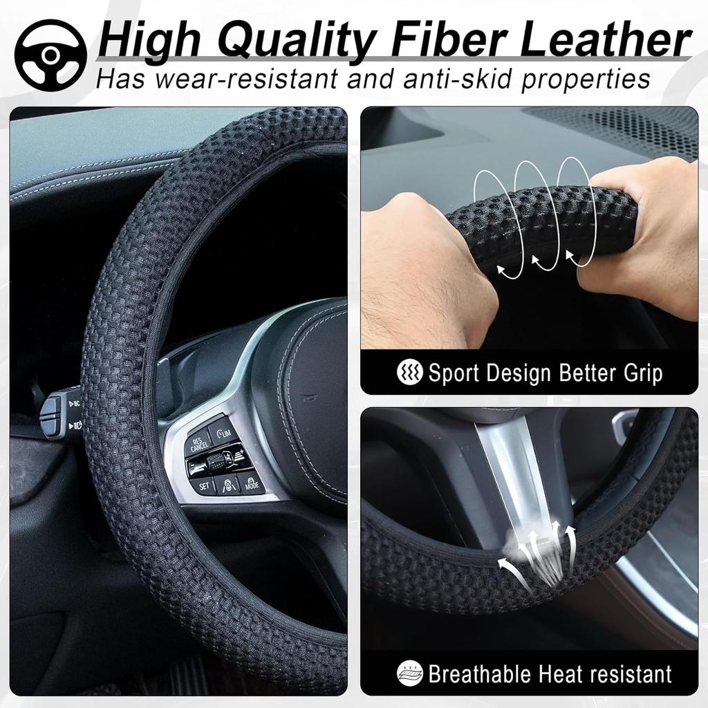 Alpmosn Elastic Stretch Steering Wheel Cover, Universal Interior Accessories Steering Wheel Cover for Women & Men, Breathable Microfiber Ice Silk,