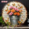 Metal Wall Art Music Note Sign Rustic Farmhouse Decor Tin Round Orange Pink Flowers Antique Sheet Music