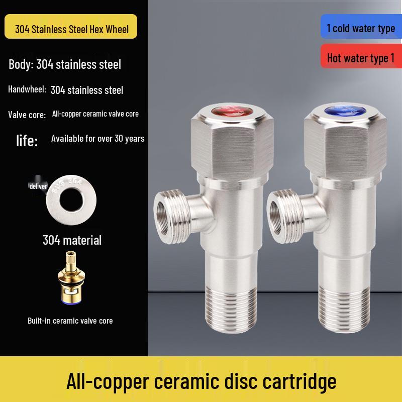 304 Stainless Steel Angle Valve for Cold/Hot Water, Universal 4-Point Household Stop Valve for Water Heaters and Toilets