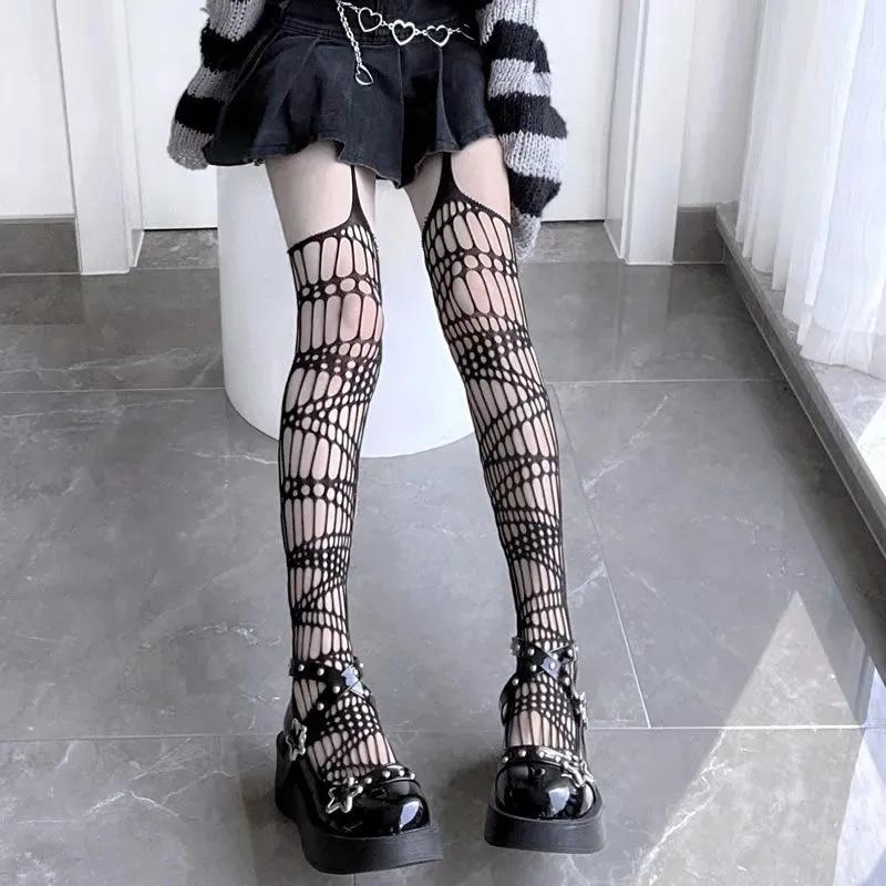 Lolita Girls Cute Pentacle Print Tights Women Sexy Gothic Punk Magical Five-Pointed Star Mesh Fish Net Pantyhose Body Stockings